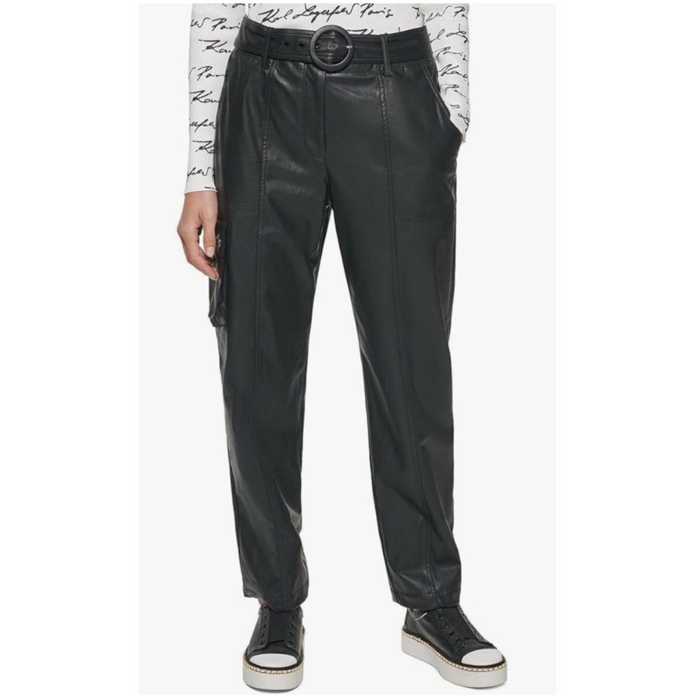 Karl Lagerfeld Paris Womens Faux Leather Straight Leg Pants